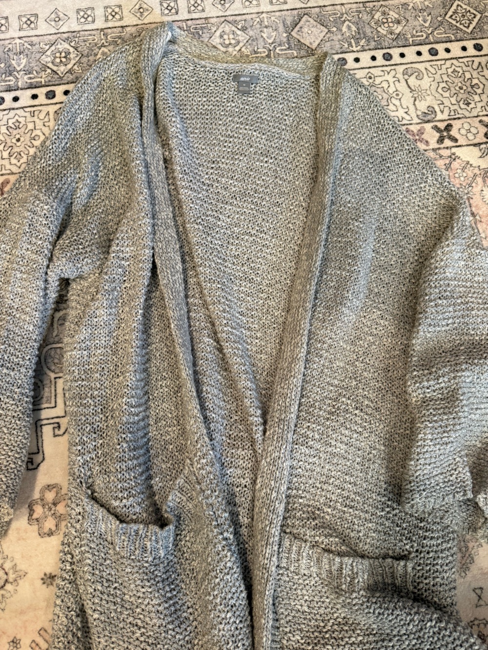 aerie Open-Front Knit Cardigan in Heather Gray